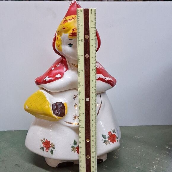 ANTIQUE HULL WARE LITTLE RED RIDING HOOD 13" COOKIE JAR # 967 1940's USA - Picture 6 of 9